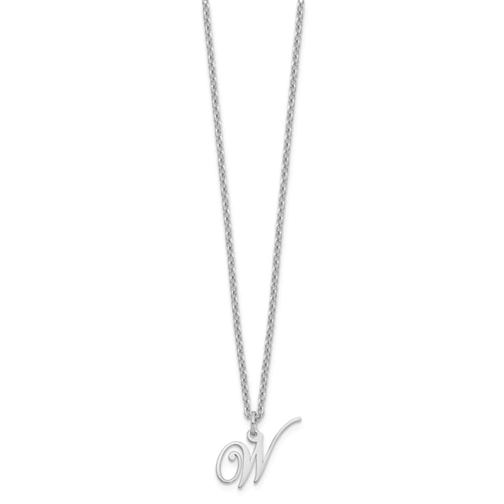 Rhodium Over Sterling Silver Letter W  Initial Necklace