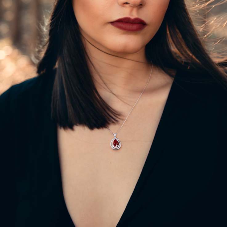 Ruby & Diamond 18K White Gold Teardrop Necklace 1.99ctw