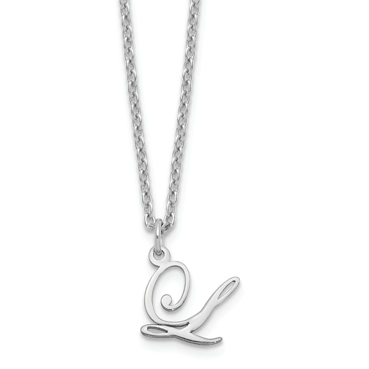 Rhodium Over Sterling Silver Letter L Initial Necklace