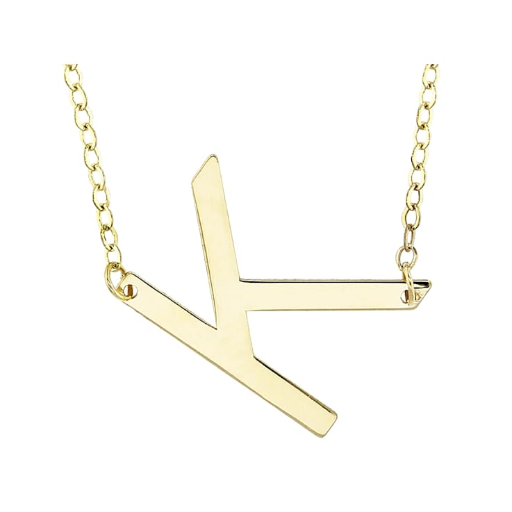 Sideways Initial K Necklace In Solid 14K Yellow Gold 18 Inch
