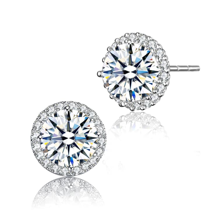CZ Halo Stud Earrings In Sterling Silver