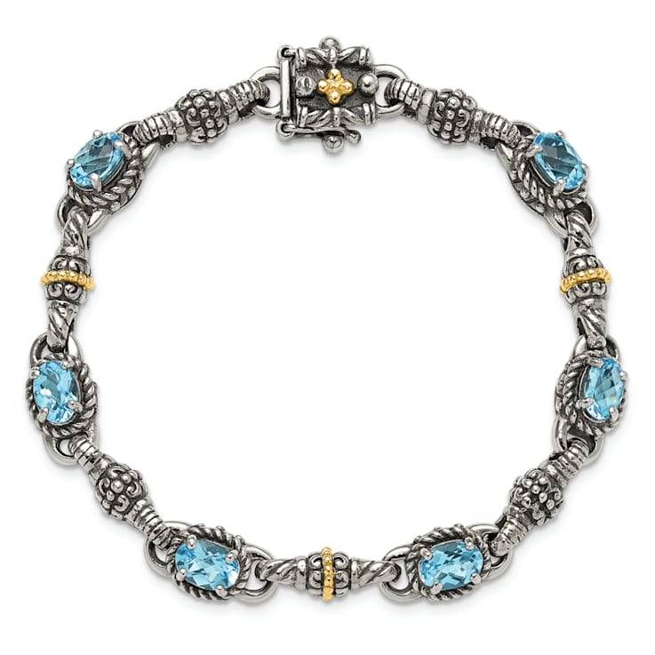 Sterling Silver with 14K Gold Over Sterling Silver Oxidized Swiss Blue
Topaz Bracelet