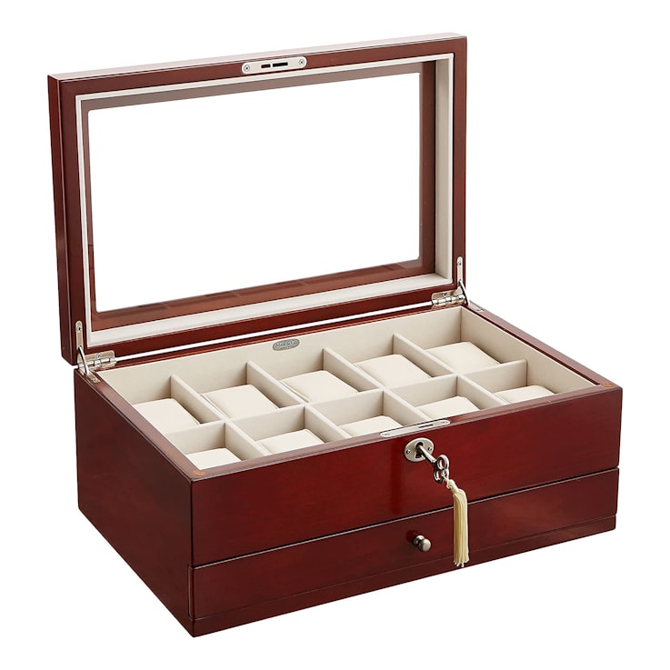 Mele and Co Christo Locking Glass Top Wooden Watch Box