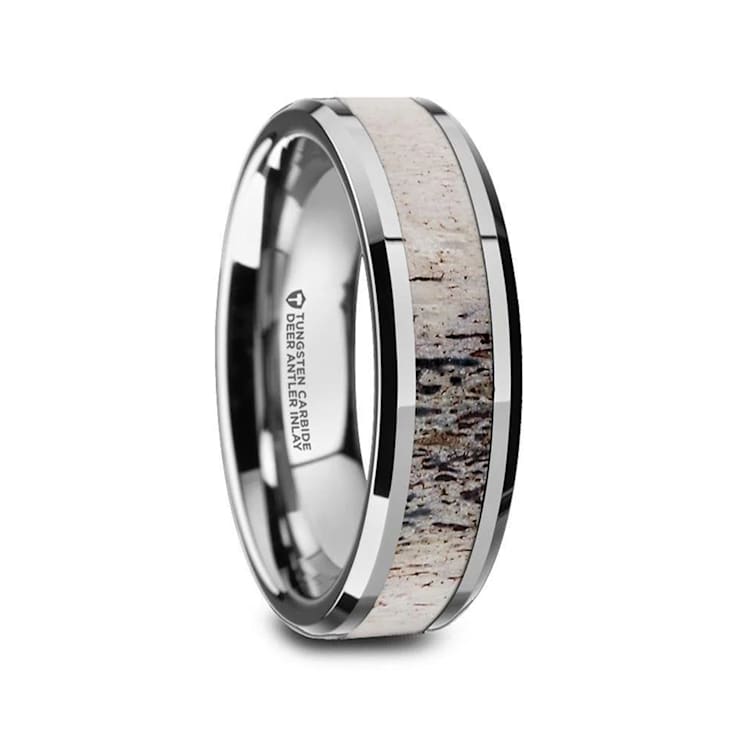 BUCK Polished Beveled Tungsten Carbide Men's Wedding Band with Ombre
Deer Antler Inlay 6mm