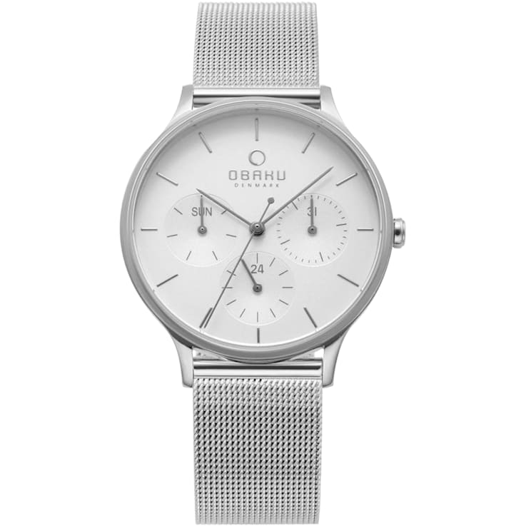 Obaku Women's Lind White Dial Stainless Steel Mesh Band Watch