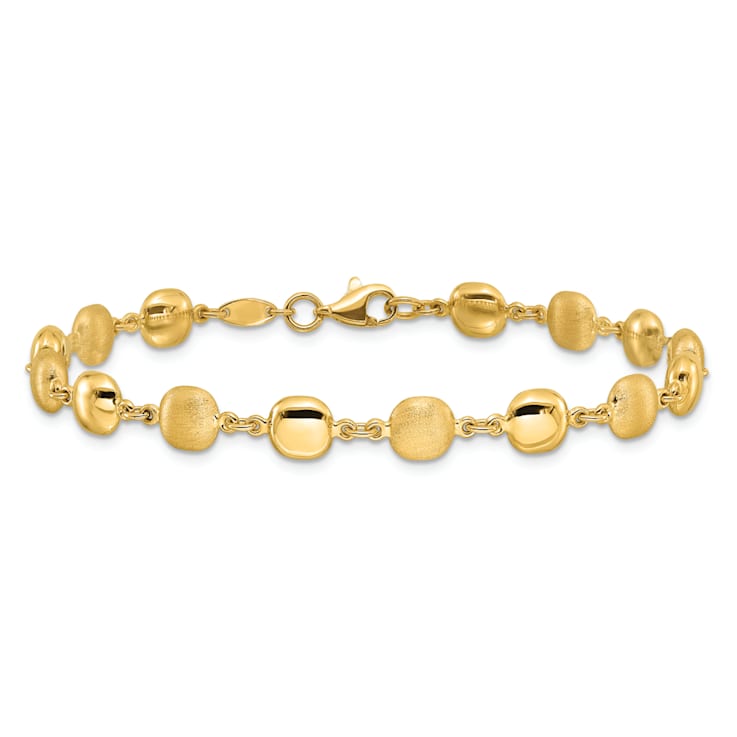 14K Yellow Gold Polished and Satin Puffed Circles Bracelet