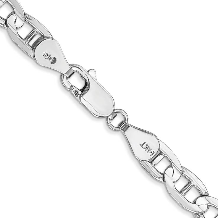 Rhodium over 14k White Gold Solid 5.25mm Concave Mariner 18 Inch Chain