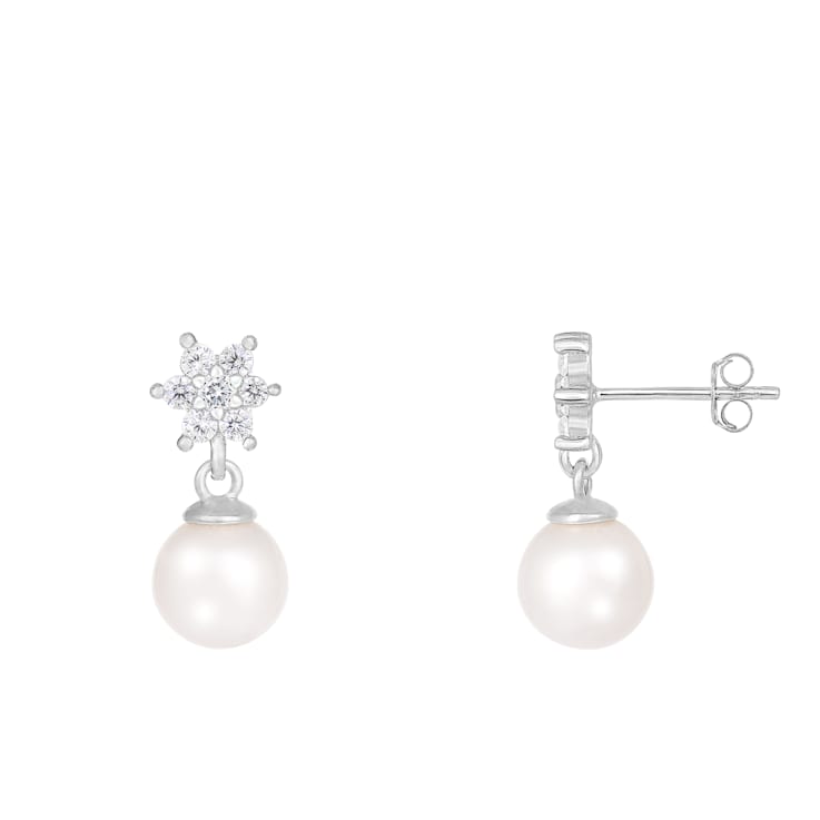 White Cultured Freshwater Pearl 14k White Gold Earrings 7-7.5mm
