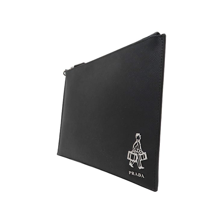 Prada Black Saffiano Voyage Leather Clutch Document Holder 12VPCA