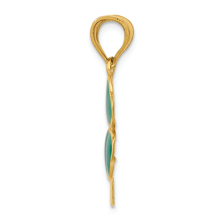 14K Yellow Gold Enameled Four Leaf Clover Pendant
