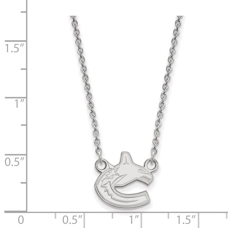 Rhodium Over Sterling Silver NHL LogoArt Vancouver Canucks Small Necklace