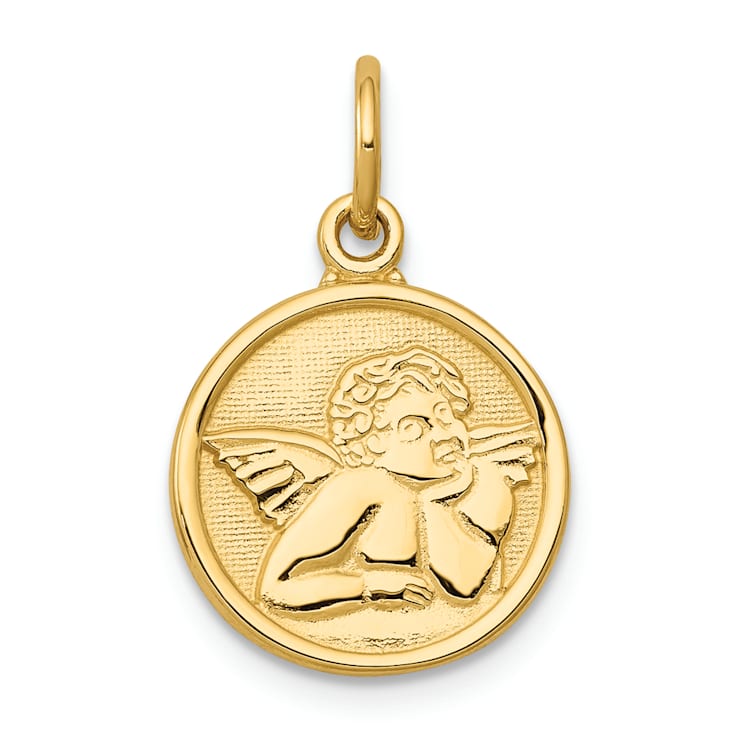 14k Yellow Gold Polished and Textured Angel Pendant