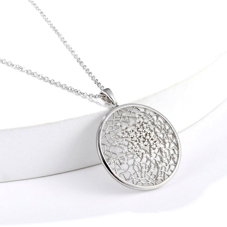 Moissanite accented Flower of Life Filigree Style Circle Pendant Necklace