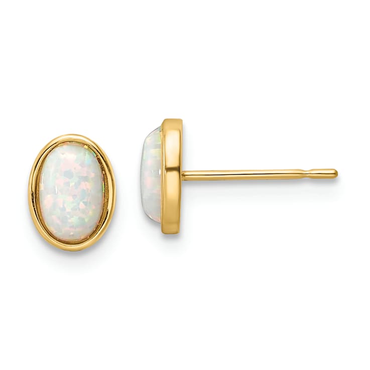 14K Yellow Gold Lab Created Opal Post Earrings