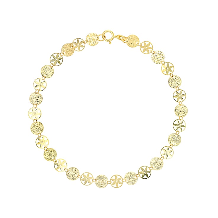 Italian Ricami Confetti Station Bracelet In Solid 14K Yellow Gold 7.5 Inch