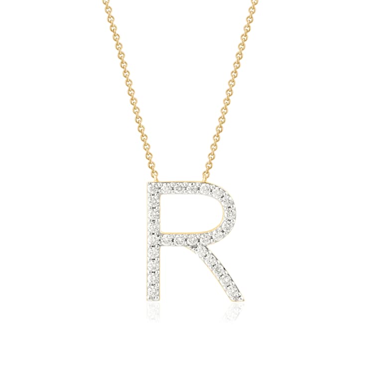 Lab-Grown Diamond Initial R Necklace In 14K Gold Over Sterling Silver 0.50ctw
