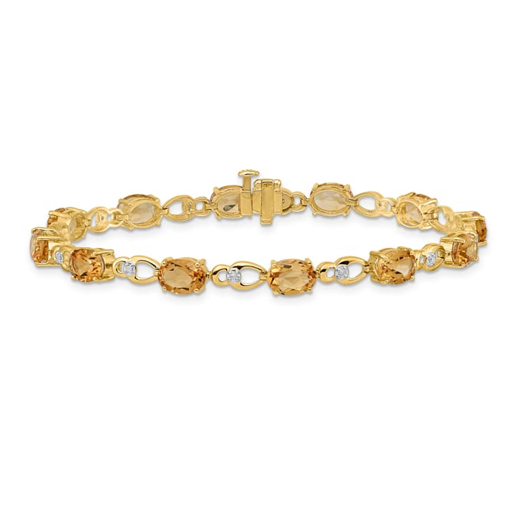14K Two-tone Gold with Rhodium Over 14k Yellow Gold Citrine and Diamond Bracelet