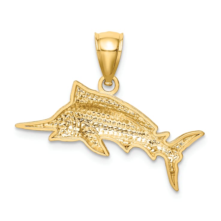 14k Yellow Gold Diamond-Cut and Brushed Marlin Fish Pendant