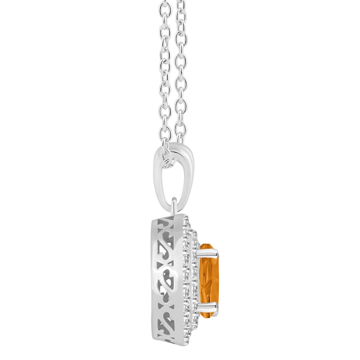 7mm Round Citrine And White Topaz Accent Rhodium Over Sterling Silver
Double Halo Pendant w/Chain