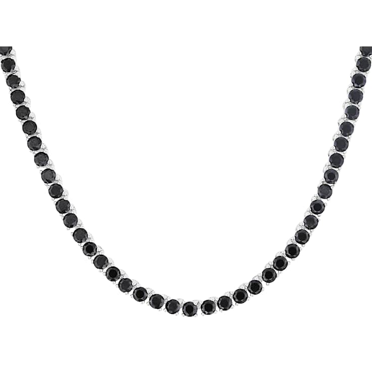 Black Spinel Tennis Necklace In Rhodium Over Brass 18 Inch 138.57ctw