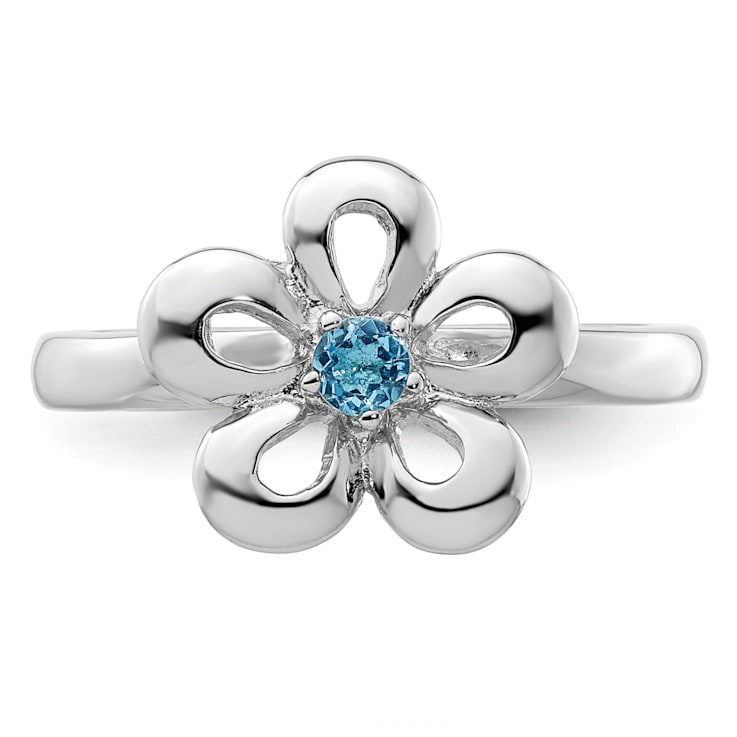 Sterling Silver Stackable Expressions Polished Flower Blue Topaz Ring 0.1ctw
