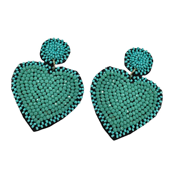Off Park® Collection, Two tone Teal Seed Bead Heart Earring