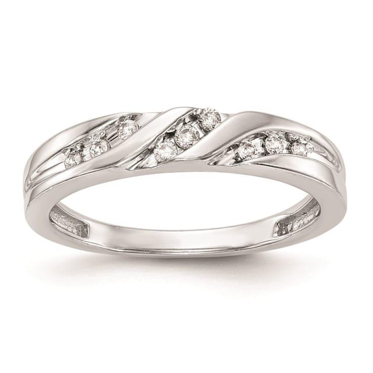 Rhodium Over 14K White Gold Diamond Trio Ladies Wedding Band 0.12ctw