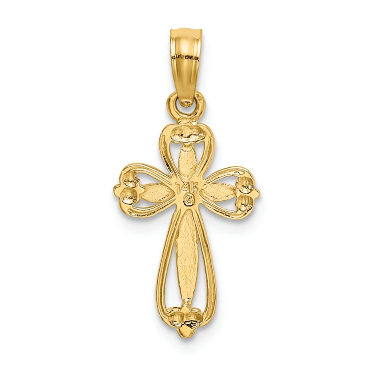 14k Yellow Gold Polished and Textured Cut-Out Cross Pendant