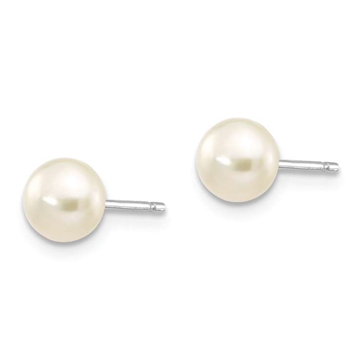 Rhodium Over 10k White Gold 5-6mm White Button Freshwater Cultured Pearl
Stud Earrings