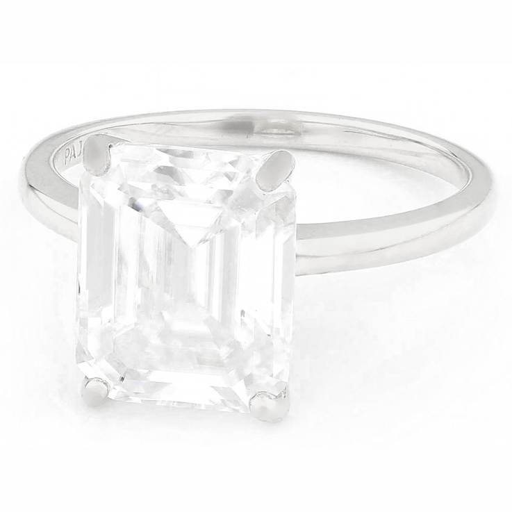 Large Emerald-Cut Moissanite Solitaire Ring In Sterling Silver