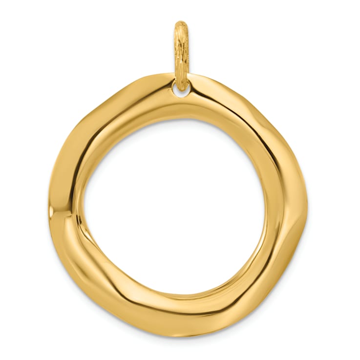 14K Yellow Gold with White Rhodium Diamond Textured Circle Pendant