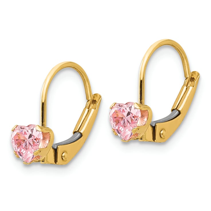 14k Yellow Gold Leverback 4mm Pink Cubic Zirconia Earrings