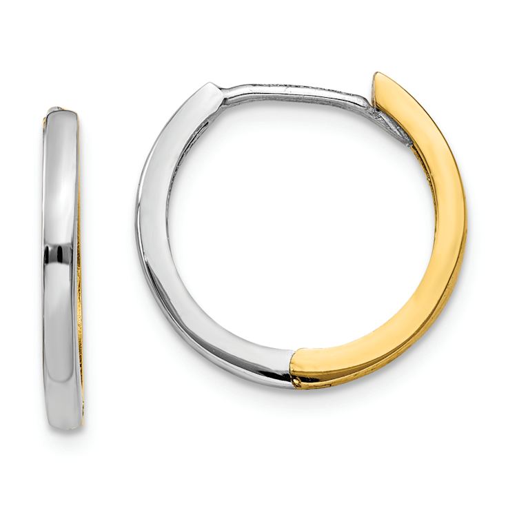 14k Yellow Gold and 14k White Gold 7/16" Round Hinged Hoop Earrings