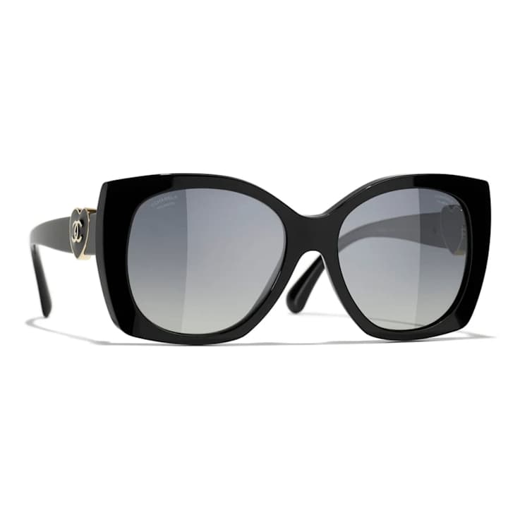 Chanel Black Square Frame with Black Heart / Gray Lenses Sunglasses
