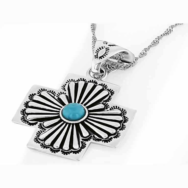 Kingman Turquoise Cross Enhancer In Sterling Silver