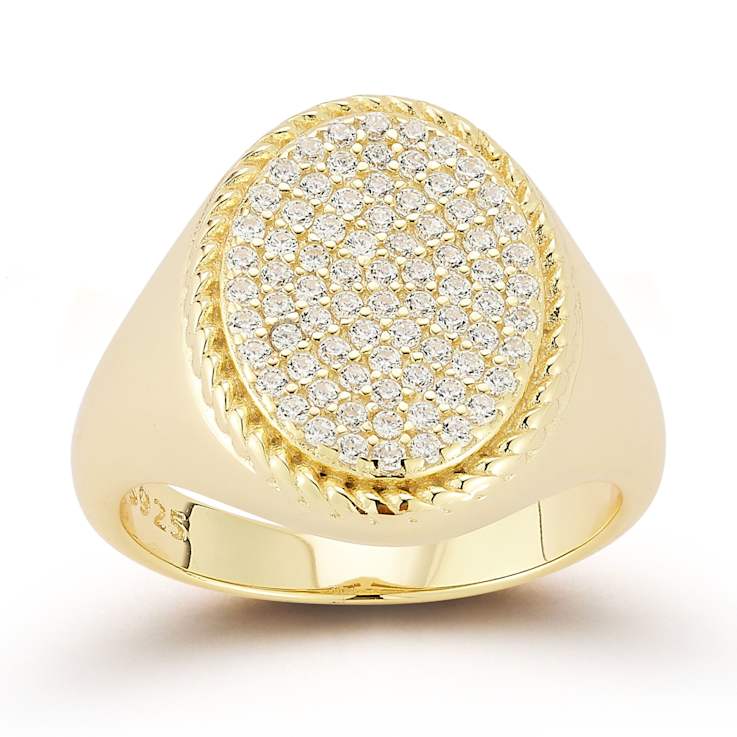 Rachel Zoe Pave CZ Oval Signet Ring in 14K Gold Over Sterling Silver