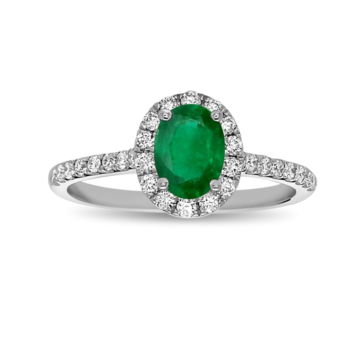 1.15ctw Emerald and Diamond Engagement Ring in 14k White Gold