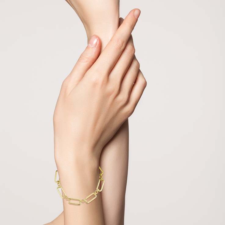 Rachel Zoe Open Rectangular Link Bracelet in 14K Gold Over Brass