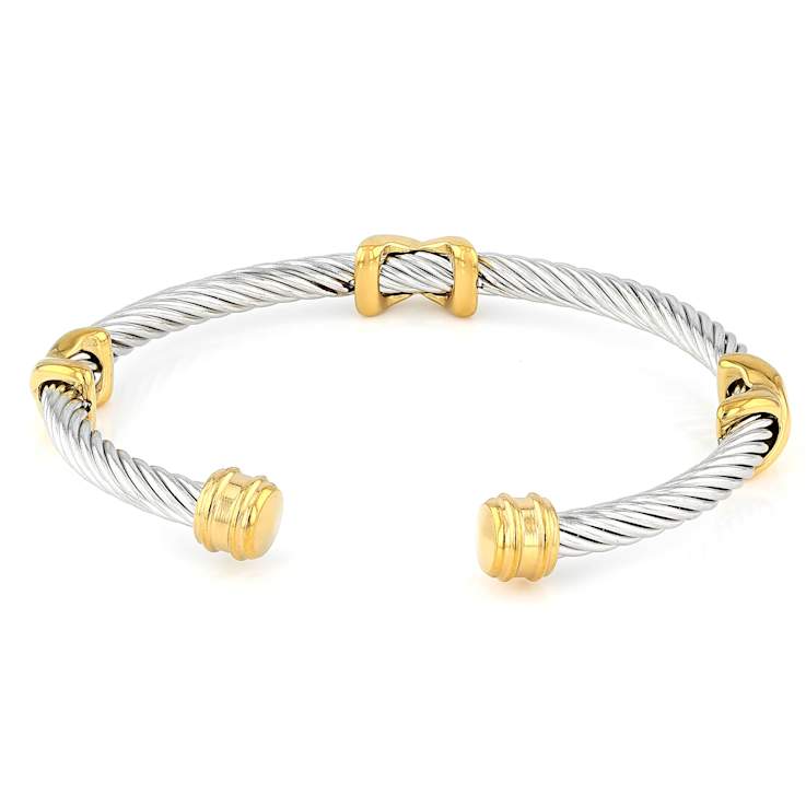 Two-Tone Cable With "X" Cuff Bracelet 4mm