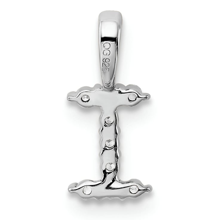 Rhodium Over 14K White Gold Lab Grown Diamond Letter I Initial Pendant
