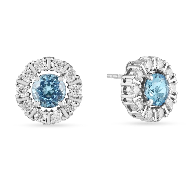 Round Blue Topaz with Moissanite Accents Rhodium Over Sterling Silver
Halo Earrings