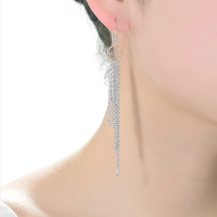 Two-Tone Tassel Drop Earrings In Sterling Silver And 18K Rose Gold Over
Sterling Silver