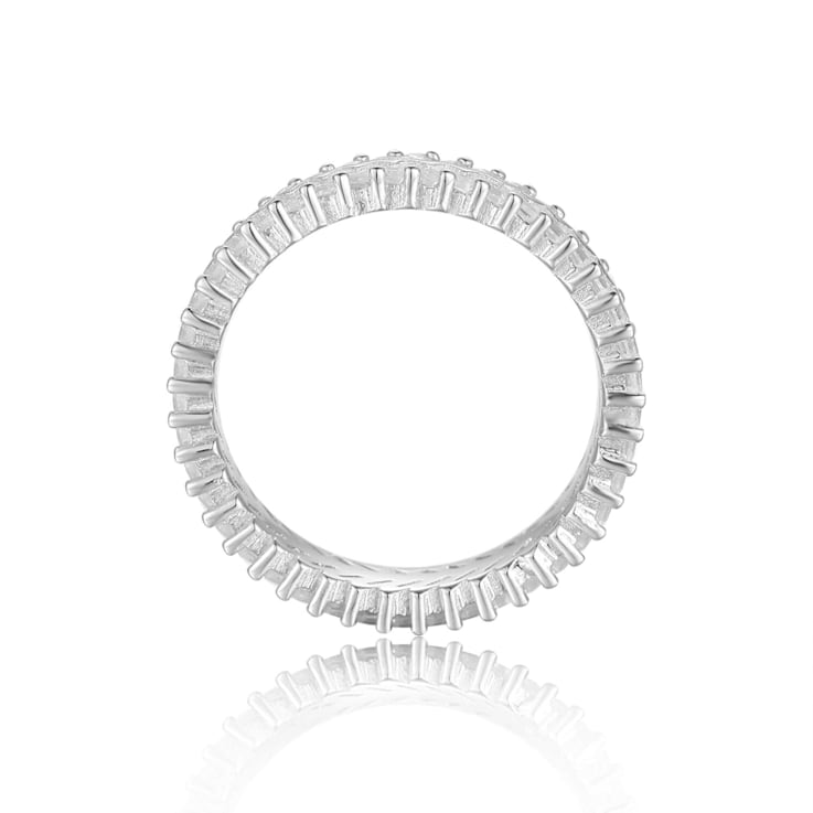 Baguette White Topaz Sterling Silver Chevron Pattern Eternity Band Ring