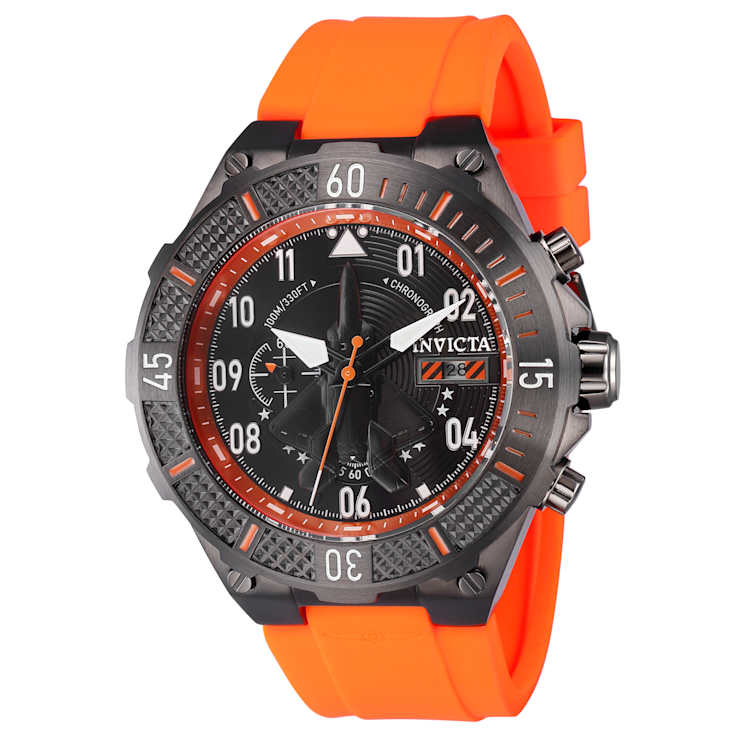 Invicta Aviator 50mm Black Dial Silicone Band Quartz Watch