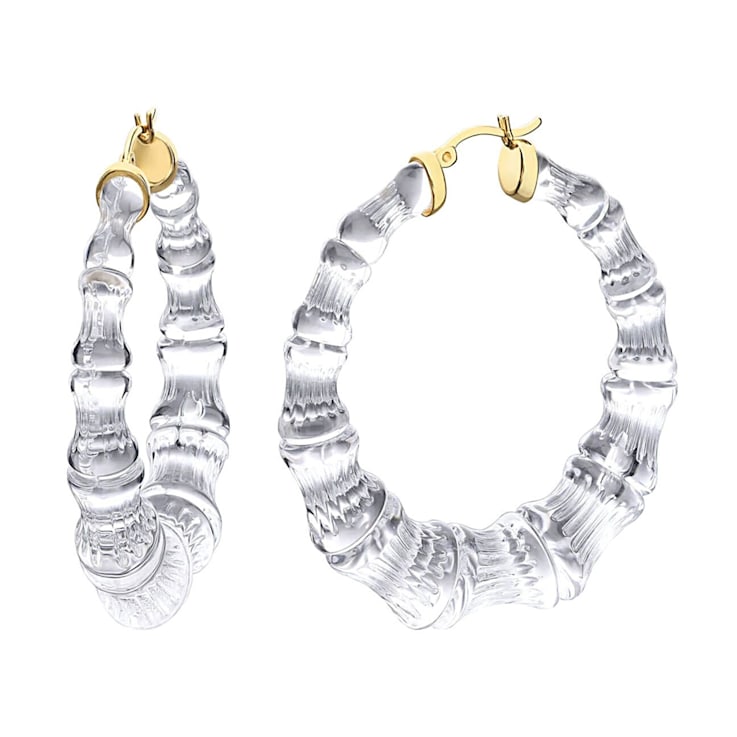 14K Yellow Gold Over Sterling Silver Bamboo Acrylic Hoops in Clear