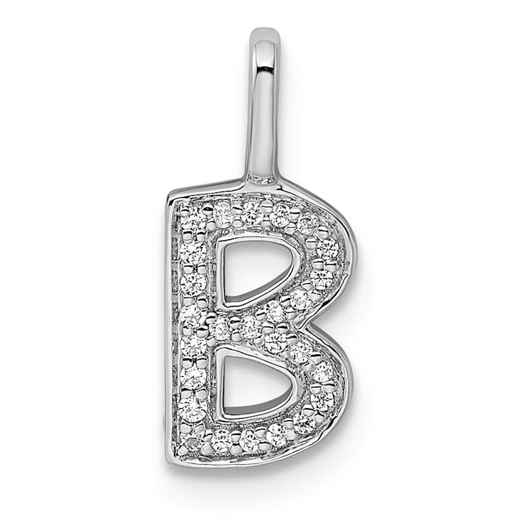 14K White Gold Diamond Letter B Initial Pendant