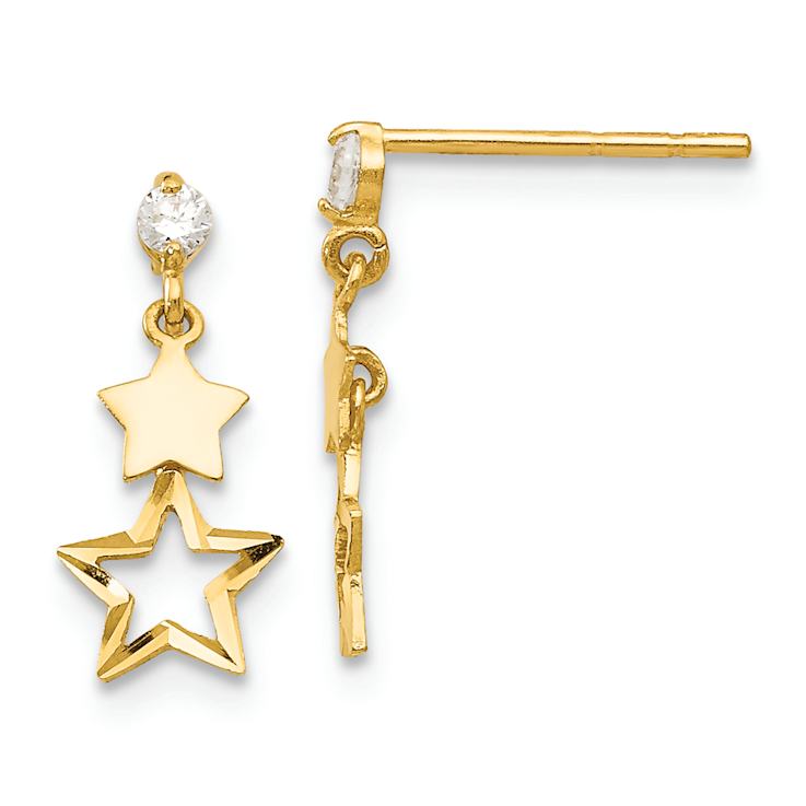 14k Yellow Gold Children's Polished Cubic Zirconia Star Dangle Earrings