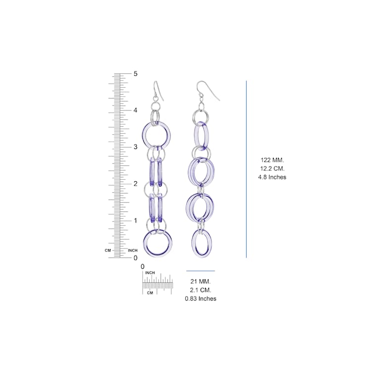 Rhodium Over Sterling Silver Purple Acrylic Circle Links Drop and Dangle Earrings