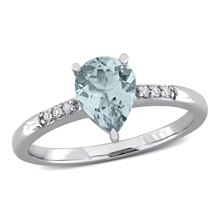 Aquamarine and Diamond 14K White Gold Ring 0.94ctw