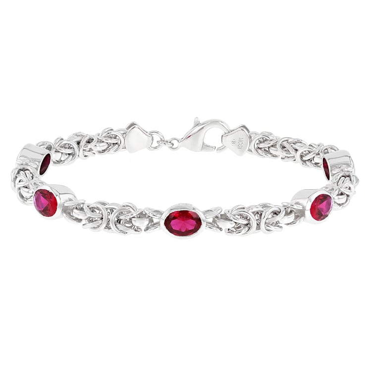 Lab-Created Ruby Byzantine Bracelet In Rhodium Over Brass 6.38ctw